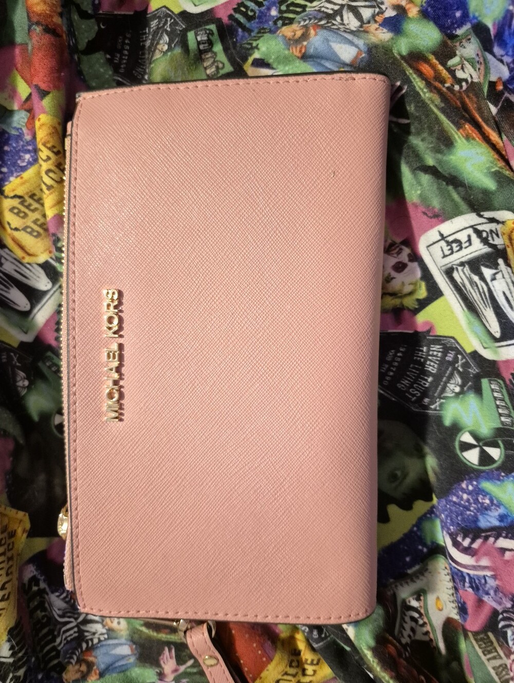 Michael Kors Pink Zip-Around Saffiano Wristlet Wallet